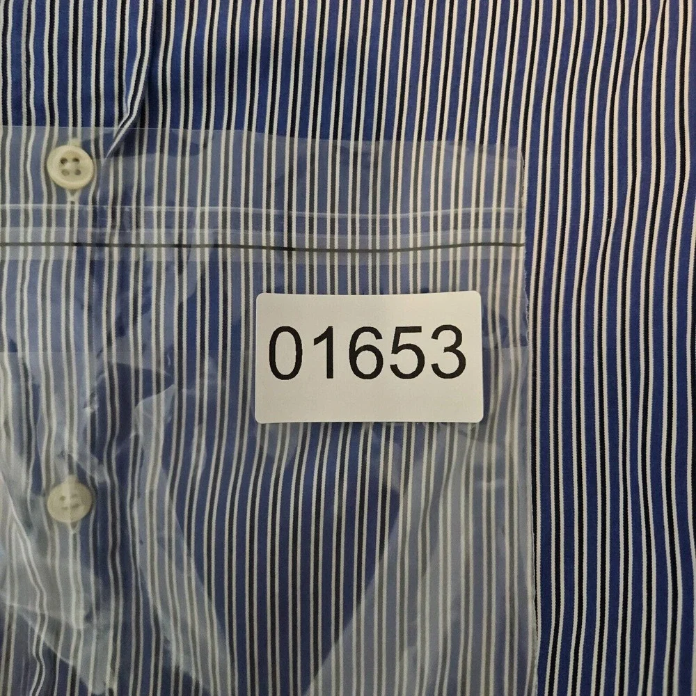 Polo by Ralph Lauren Men's Dress Shirt Sz 16 34/35 Blue White Striped Custom Fit